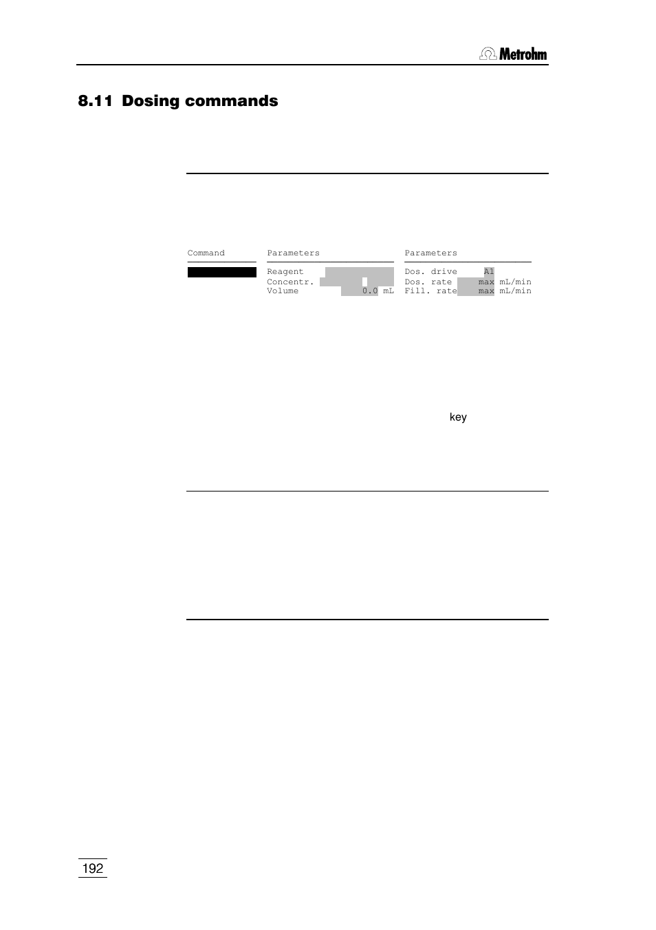 11 dosing commands | Metrohm 796 Titroprocessor User Manual | Page 198 / 312