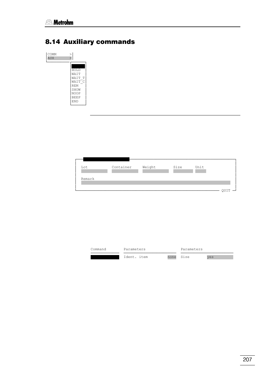 14 auxiliary commands | Metrohm 796 Titroprocessor User Manual | Page 213 / 312