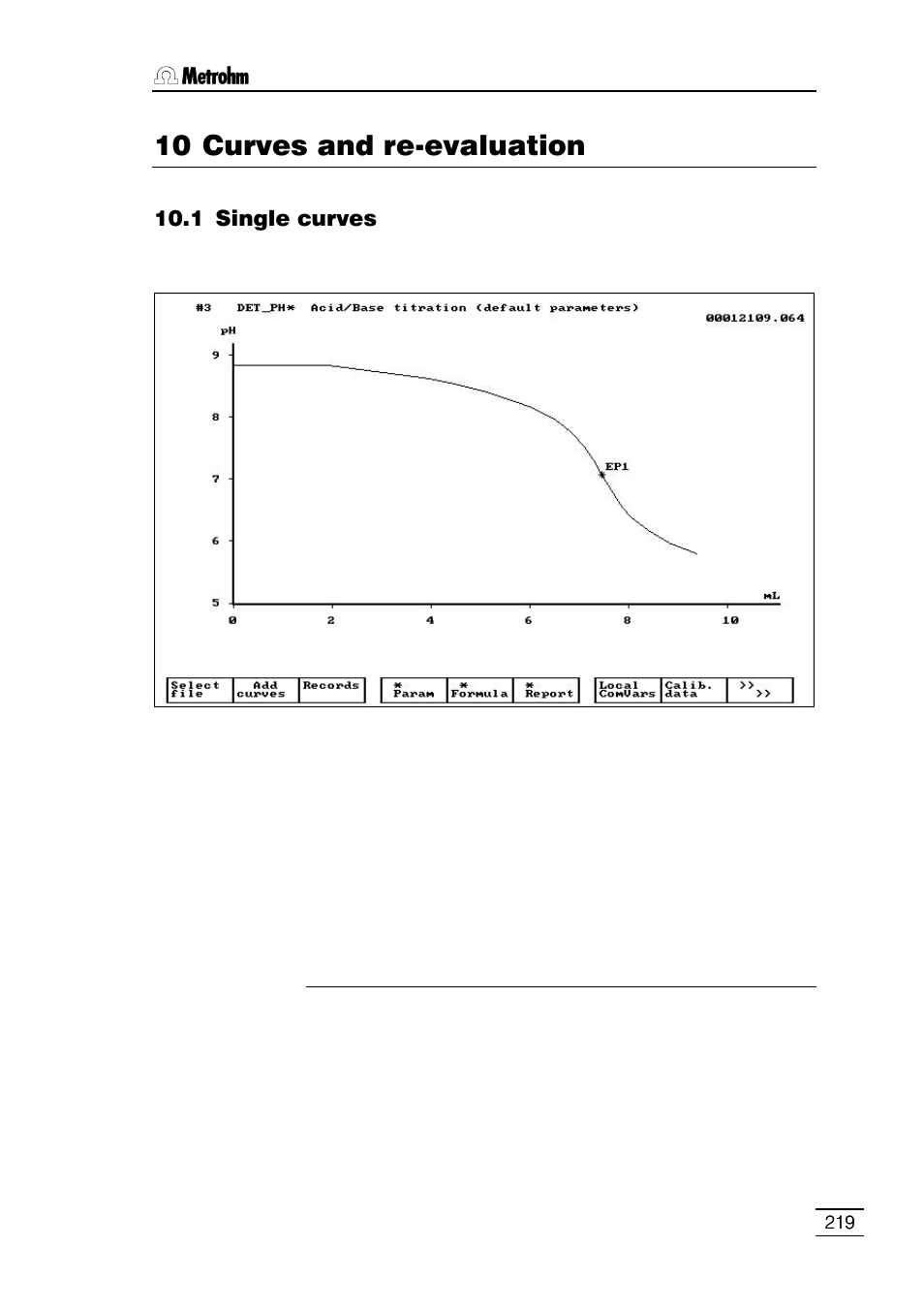 10 curves and re-evaluation, 1 single curves | Metrohm 796 Titroprocessor User Manual | Page 225 / 312