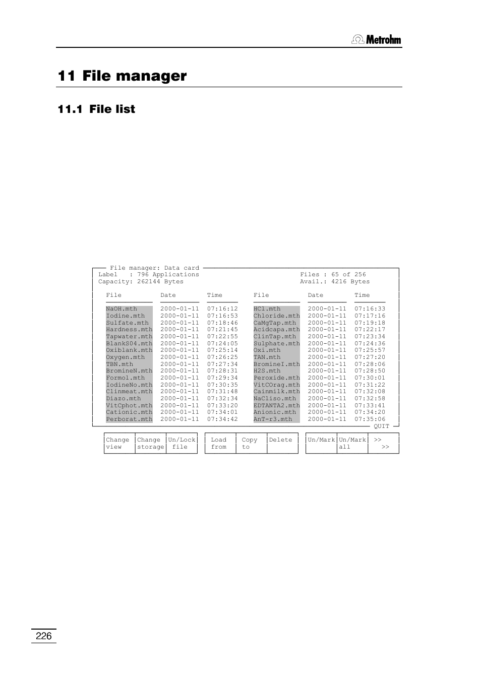 11 file manager, 1 file list | Metrohm 796 Titroprocessor User Manual | Page 232 / 312