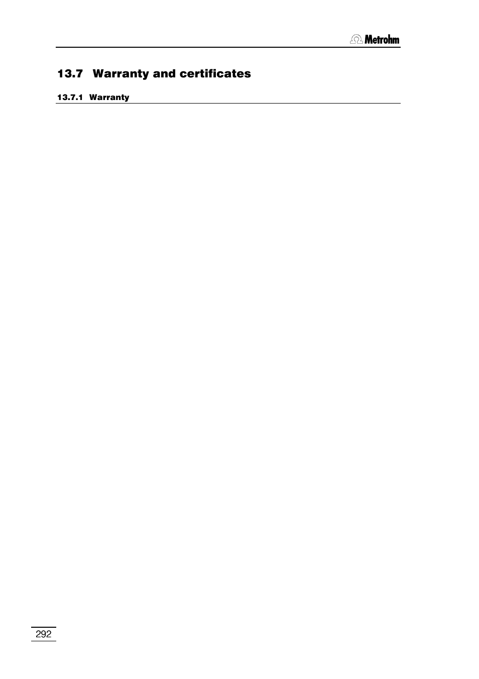 7 warranty and certificates | Metrohm 796 Titroprocessor User Manual | Page 298 / 312