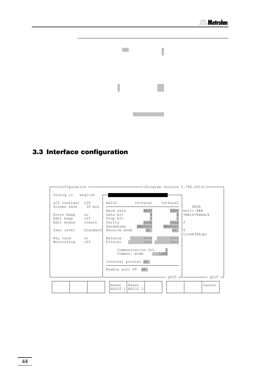 3 interface configuration | Metrohm 796 Titroprocessor User Manual | Page 50 / 312