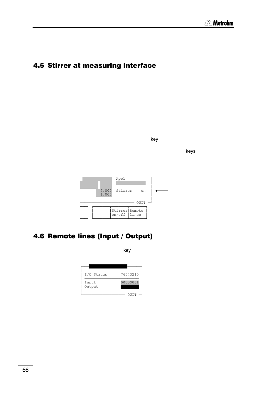 5 stirrer at measuring interface, 6 remote lines (input / output) | Metrohm 796 Titroprocessor User Manual | Page 72 / 312