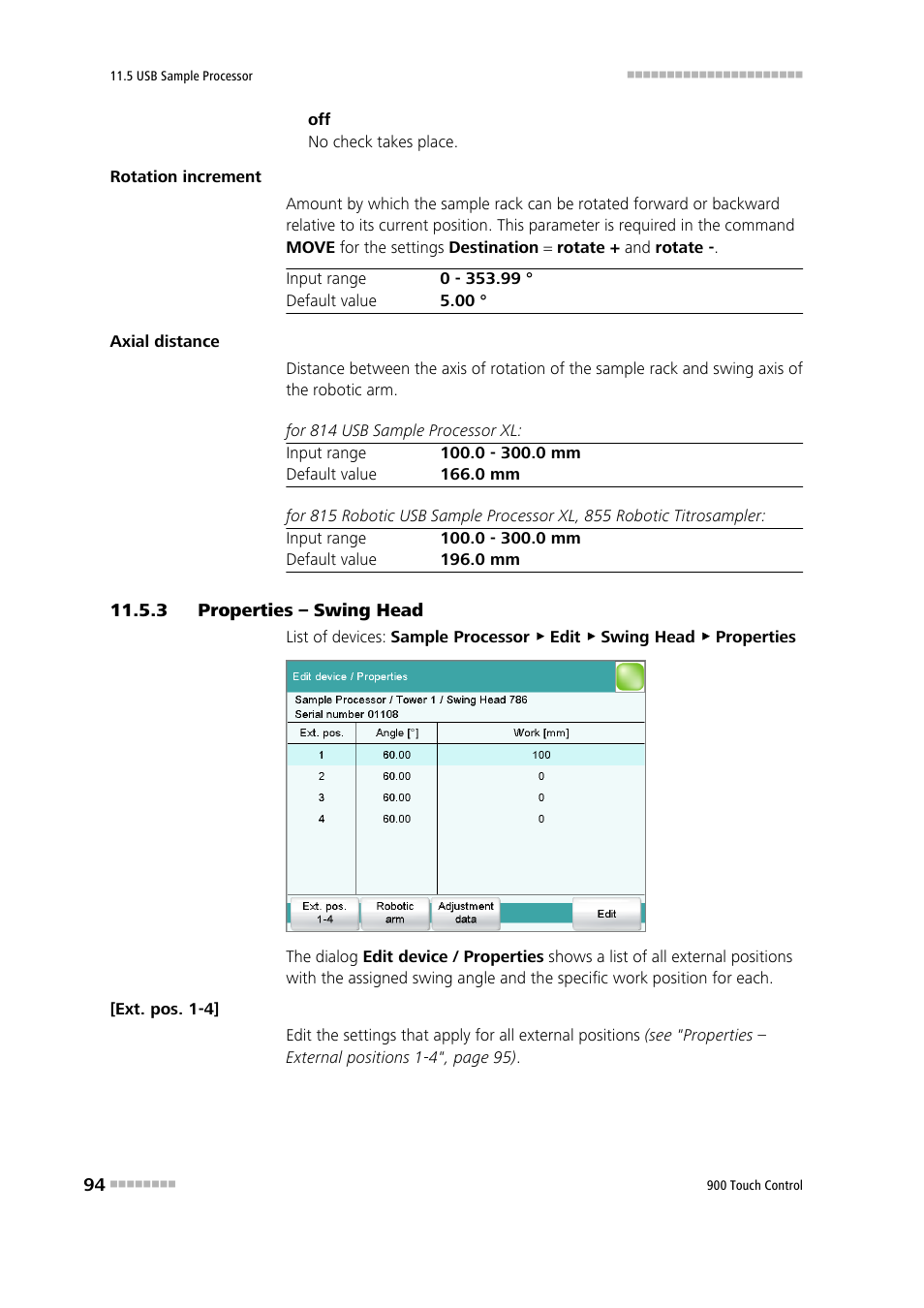 3 properties – swing head, Properties – swing head | Metrohm 900 Touch Control Manual User Manual | Page 110 / 541