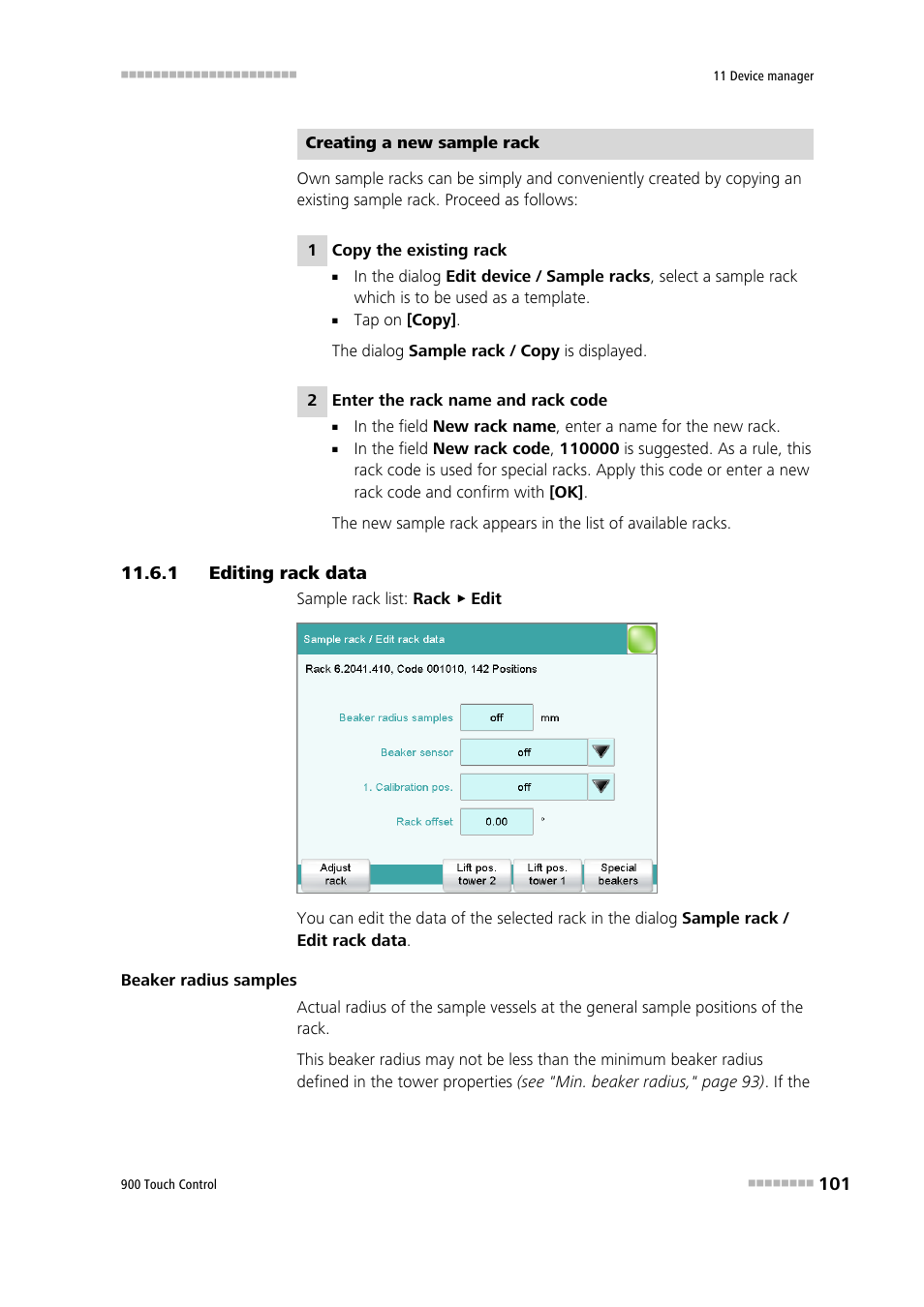 1 editing rack data, Editing rack data | Metrohm 900 Touch Control Manual User Manual | Page 117 / 541