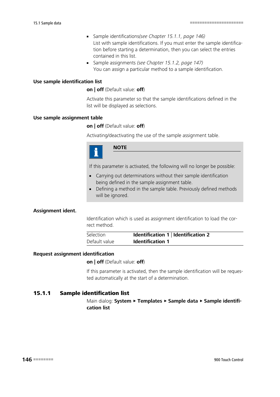 1 sample identification list, Sample identification list | Metrohm 900 Touch Control Manual User Manual | Page 162 / 541
