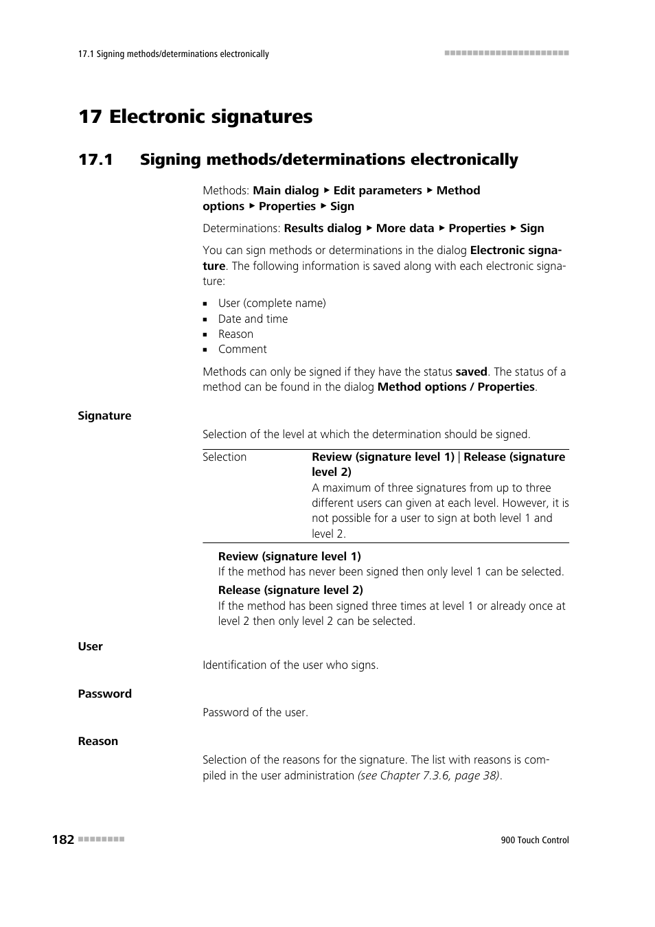 17 electronic signatures, 1 signing methods/determinations electronically | Metrohm 900 Touch Control Manual User Manual | Page 198 / 541