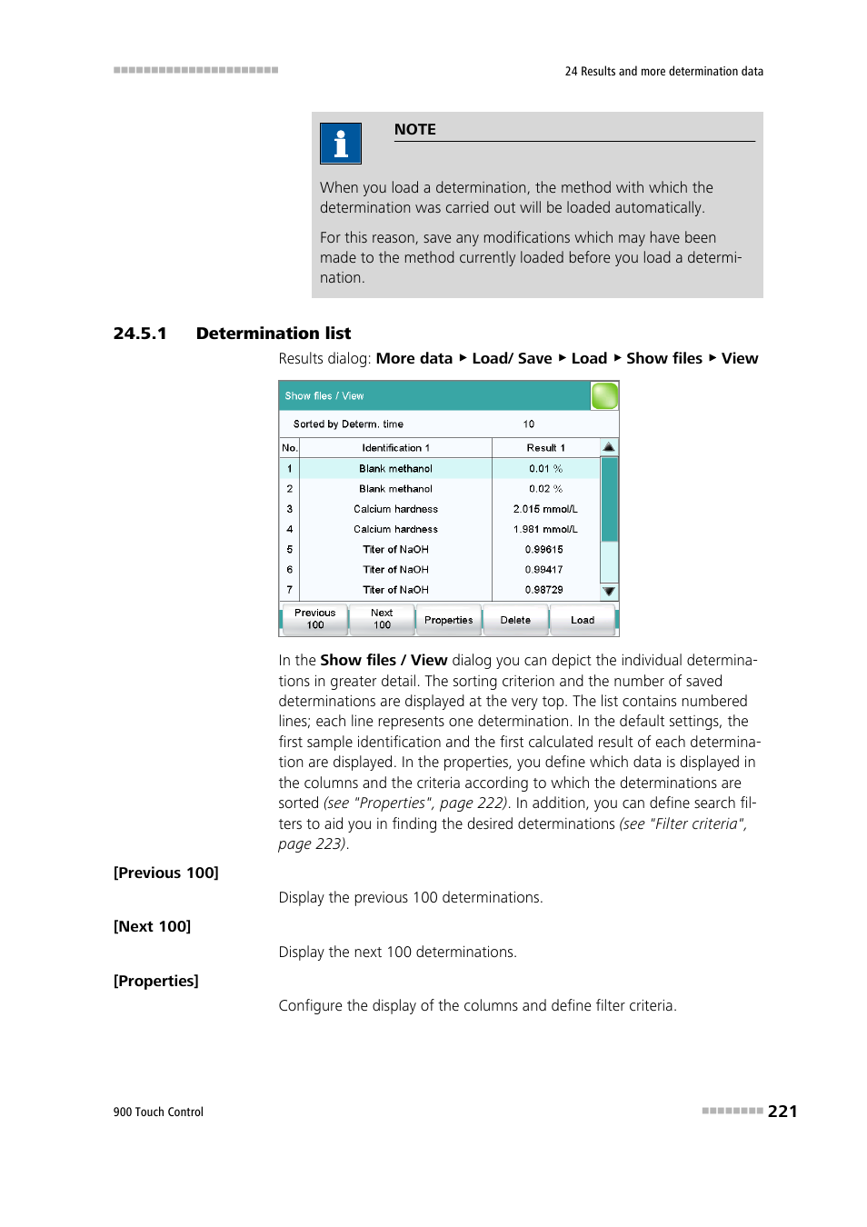1 determination list, Determination list | Metrohm 900 Touch Control Manual User Manual | Page 237 / 541