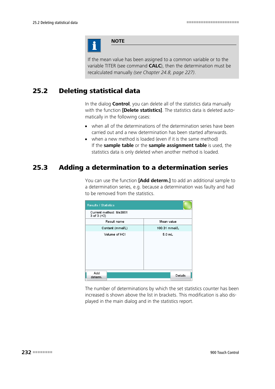 2 deleting statistical data, 3 adding a determination to a determination series | Metrohm 900 Touch Control Manual User Manual | Page 248 / 541