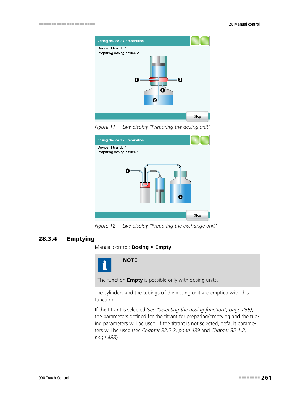 4 emptying, Emptying, Figure 11 | Live display "preparing the dosing unit, Figure 12, Live display "preparing the exchange unit | Metrohm 900 Touch Control Manual User Manual | Page 277 / 541