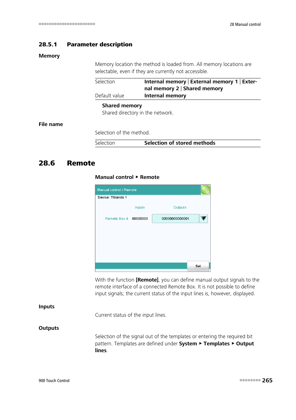1 parameter description, 6 remote, Parameter description | Metrohm 900 Touch Control Manual User Manual | Page 281 / 541
