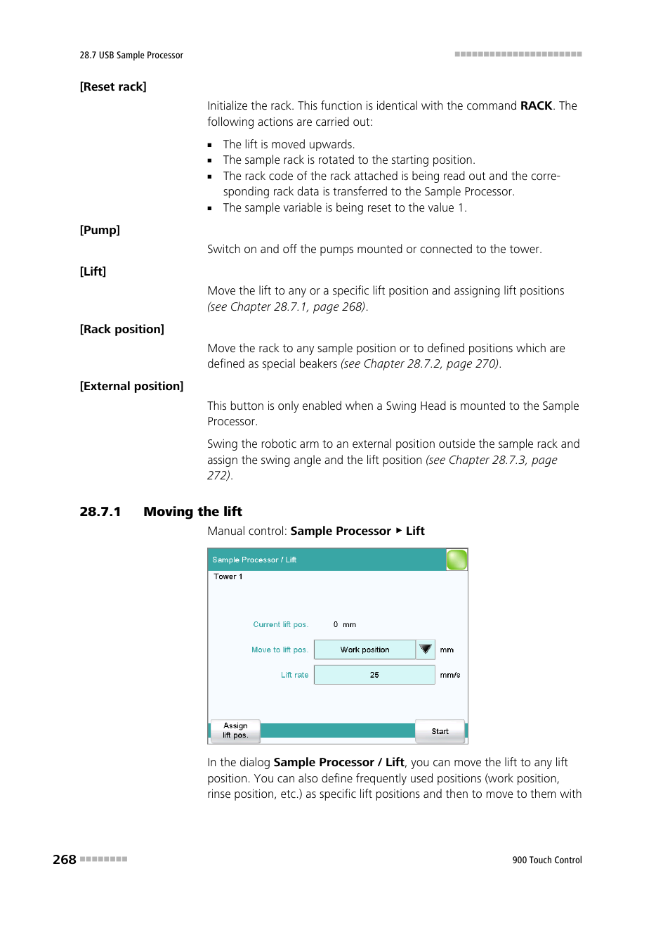 1 moving the lift, Moving the lift | Metrohm 900 Touch Control Manual User Manual | Page 284 / 541