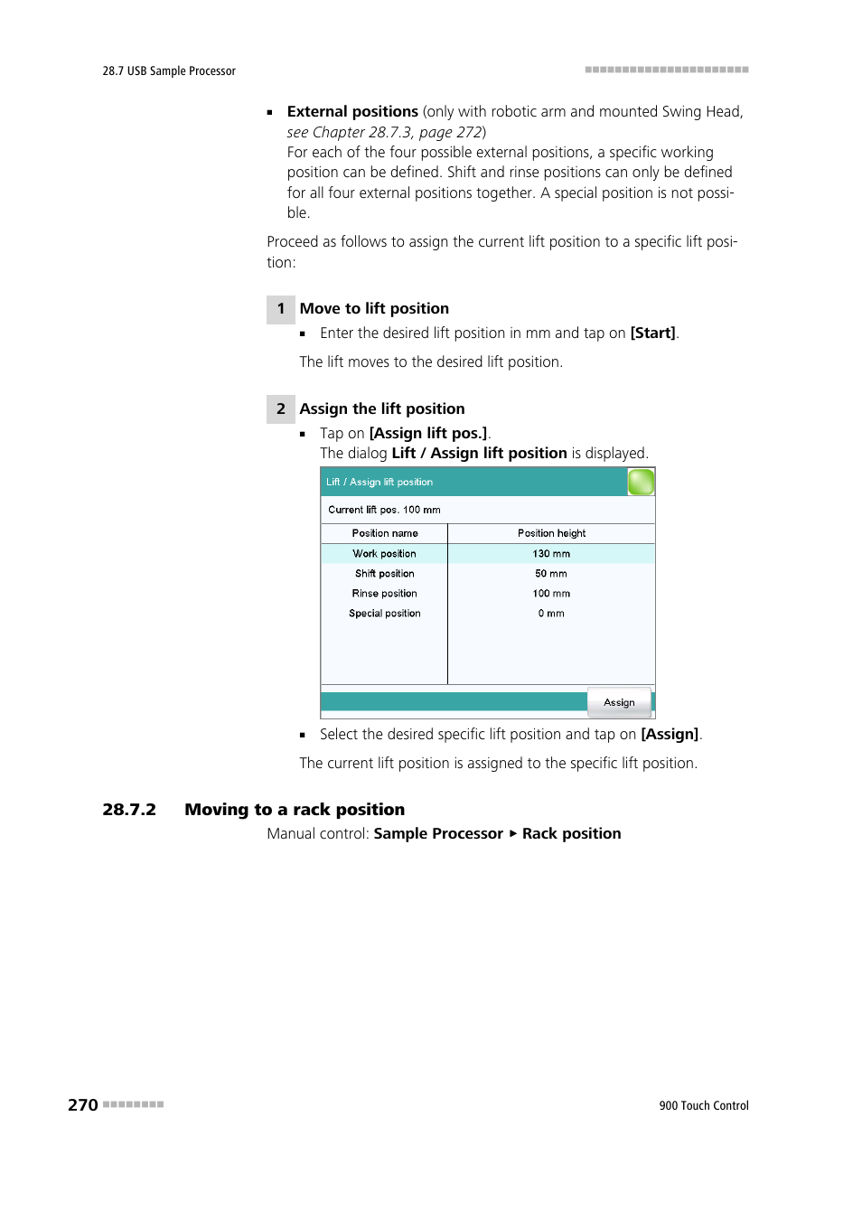 2 moving to a rack position, Moving to a rack position | Metrohm 900 Touch Control Manual User Manual | Page 286 / 541