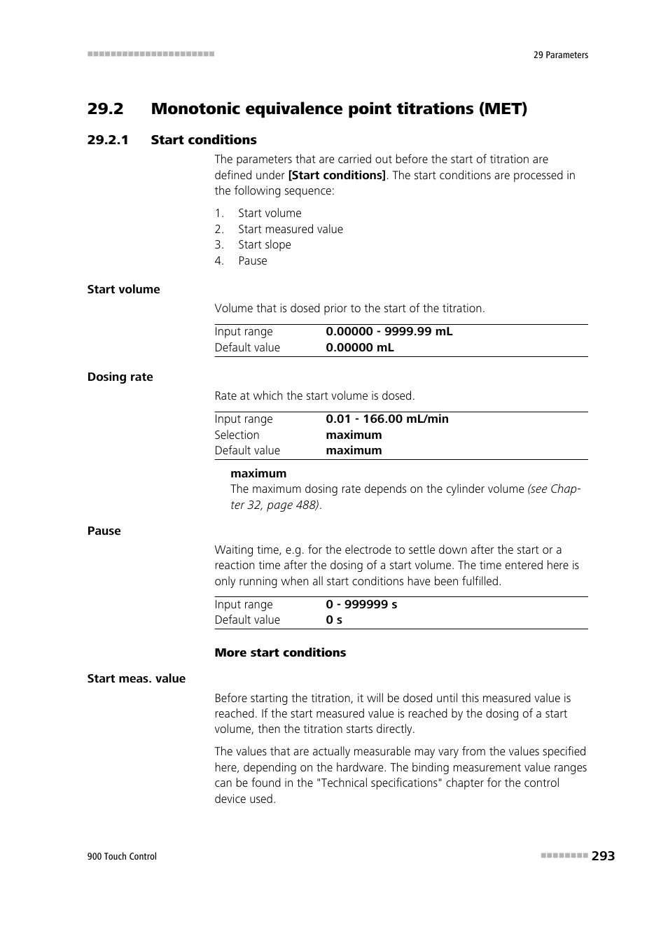 2 monotonic equivalence point titrations (met), 1 start conditions, Start conditions | Metrohm 900 Touch Control Manual User Manual | Page 309 / 541