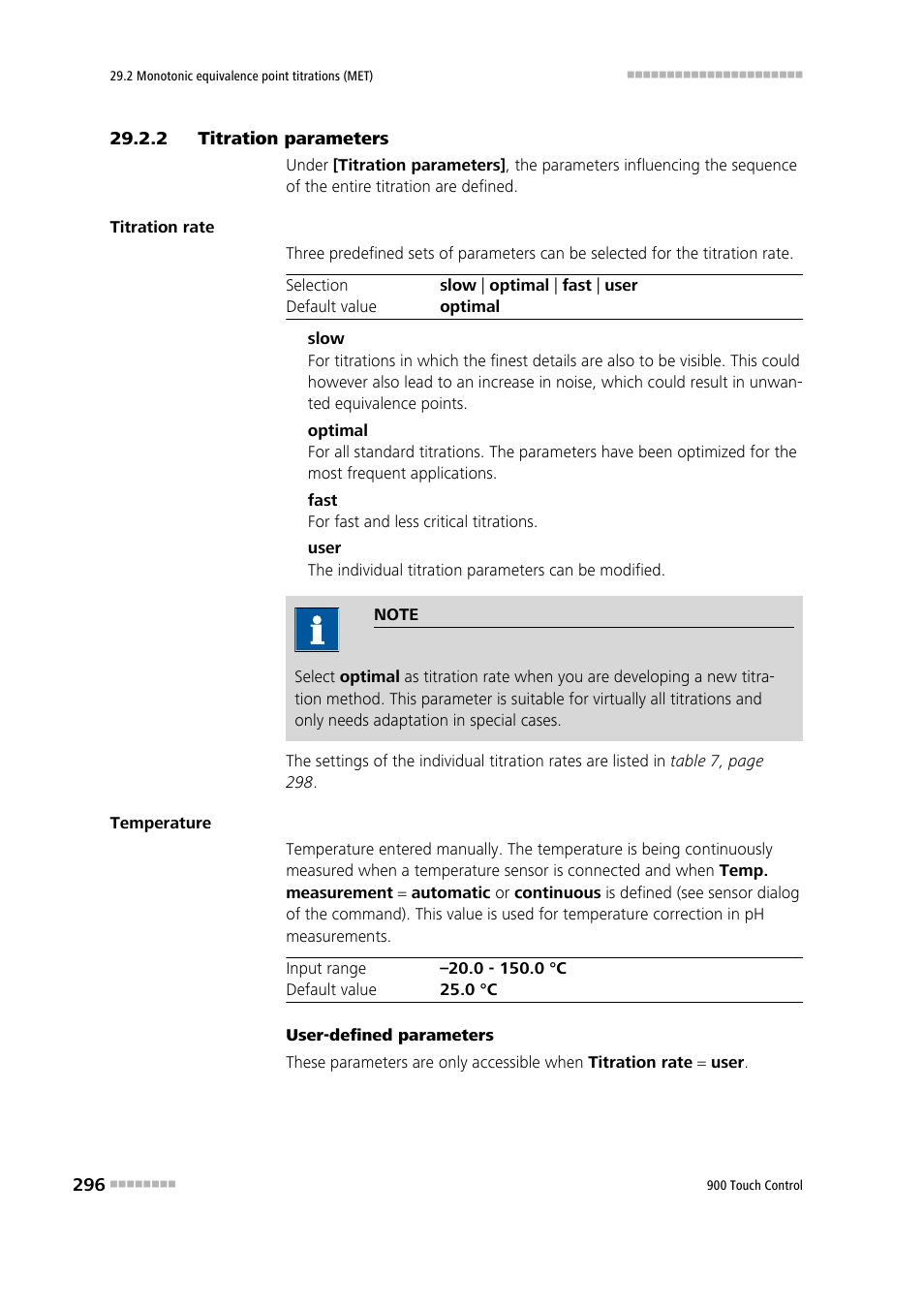 2 titration parameters, Titration parameters | Metrohm 900 Touch Control Manual User Manual | Page 312 / 541