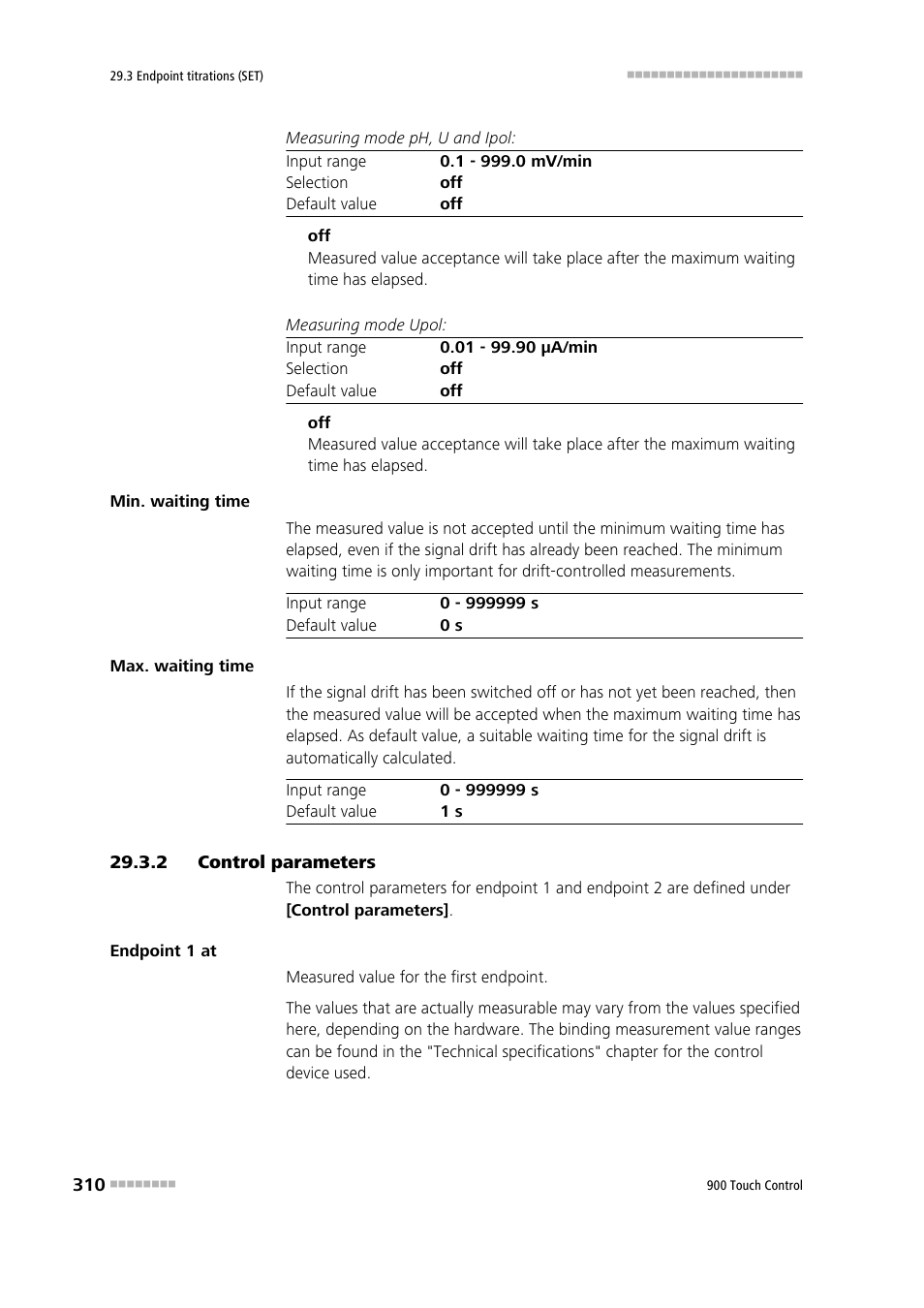 2 control parameters, Control parameters | Metrohm 900 Touch Control Manual User Manual | Page 326 / 541