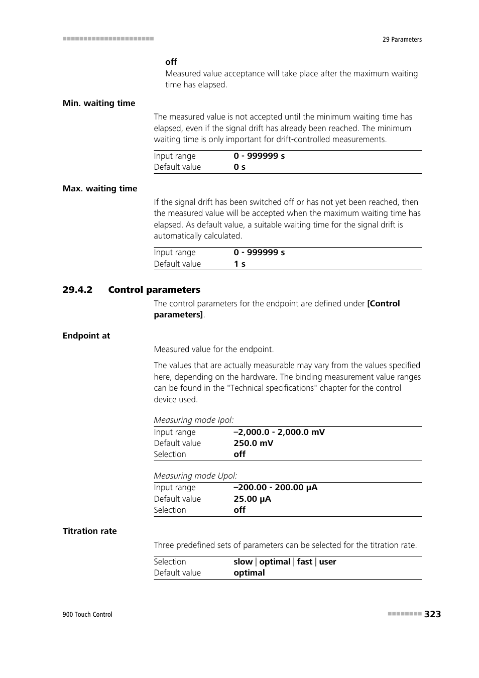 2 control parameters, Control parameters | Metrohm 900 Touch Control Manual User Manual | Page 339 / 541