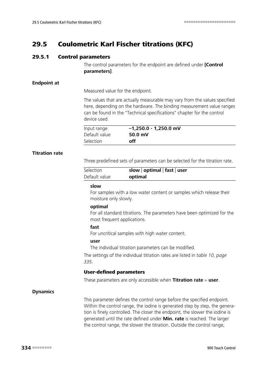 5 coulometric karl fischer titrations (kfc), 1 control parameters, 5 coulometric karl fischer titrations (kfc) 29.5.1 | Control parameters | Metrohm 900 Touch Control Manual User Manual | Page 350 / 541