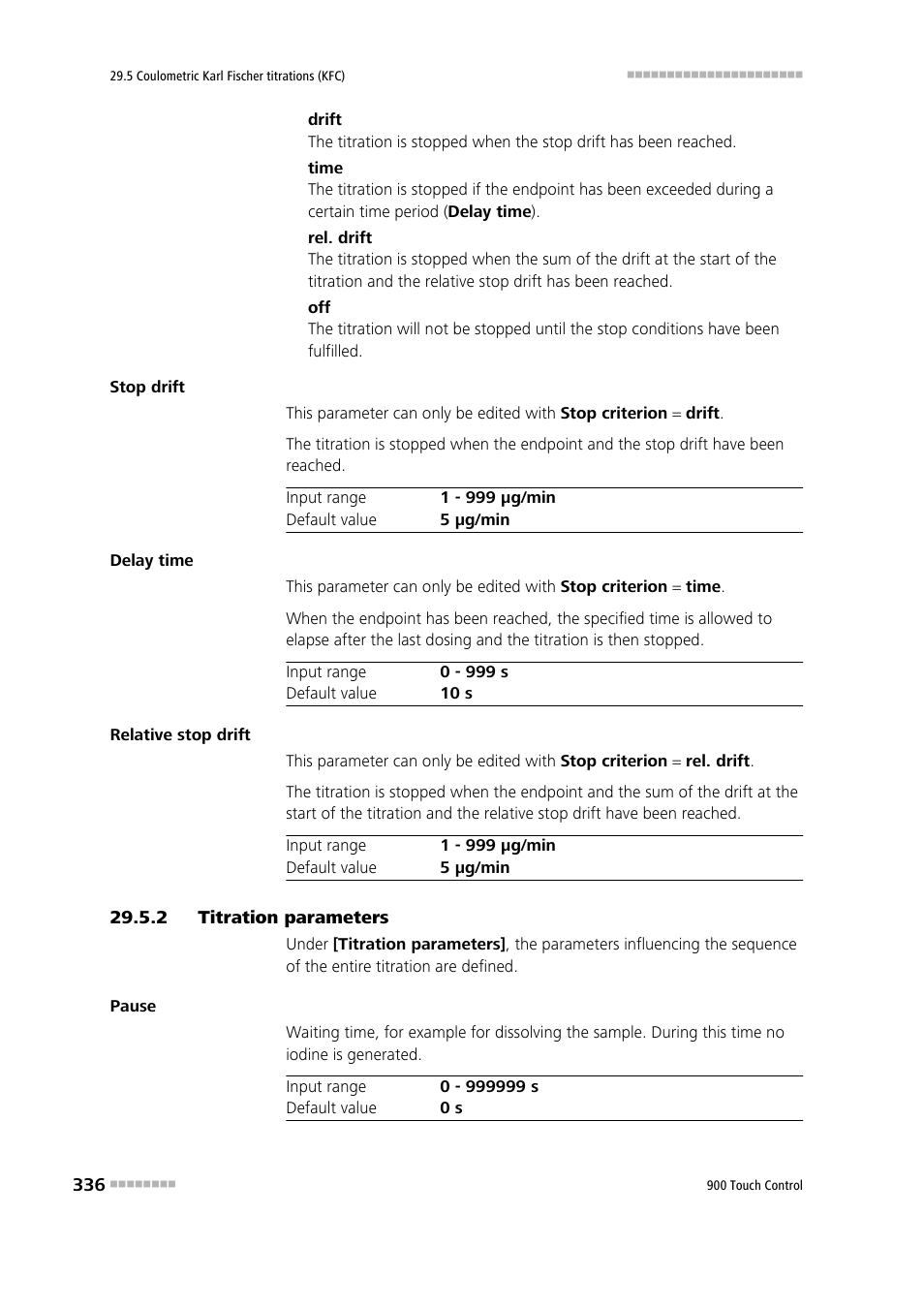 2 titration parameters, Titration parameters | Metrohm 900 Touch Control Manual User Manual | Page 352 / 541