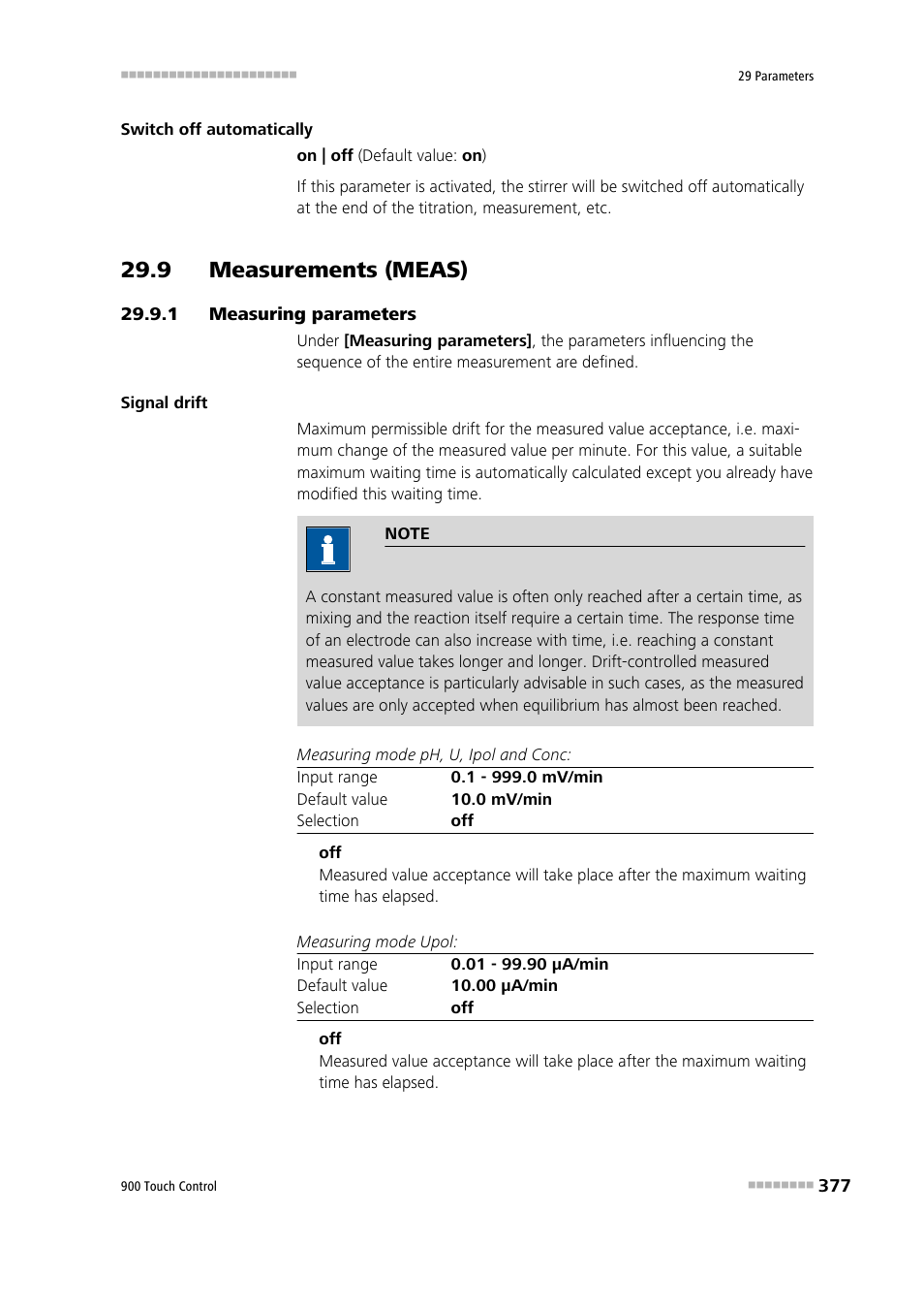 9 measurements (meas), 1 measuring parameters, 9 measurements (meas) 29.9.1 | Measuring parameters | Metrohm 900 Touch Control Manual User Manual | Page 393 / 541