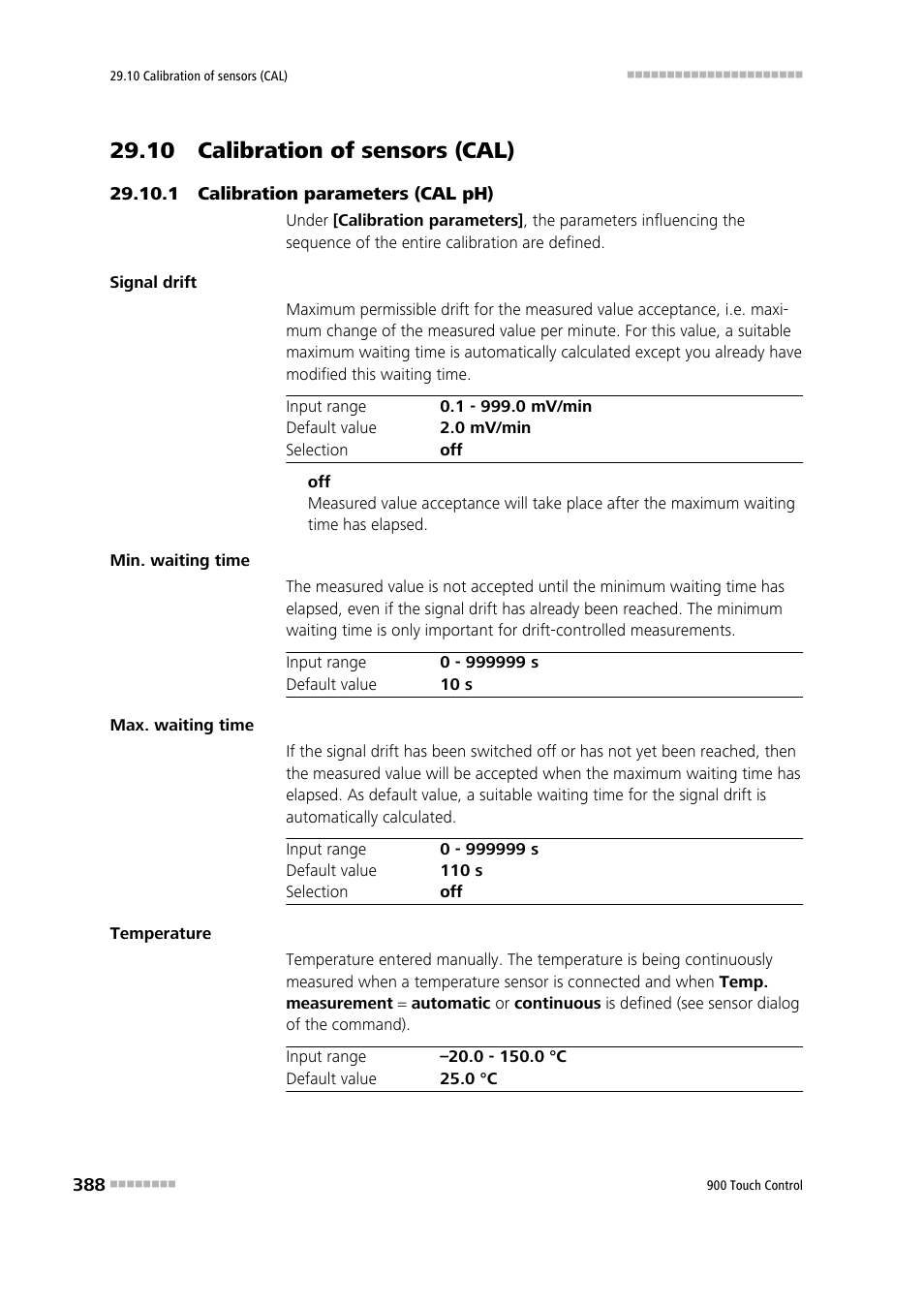 10 calibration of sensors (cal), 1 calibration parameters (cal ph) | Metrohm 900 Touch Control Manual User Manual | Page 404 / 541
