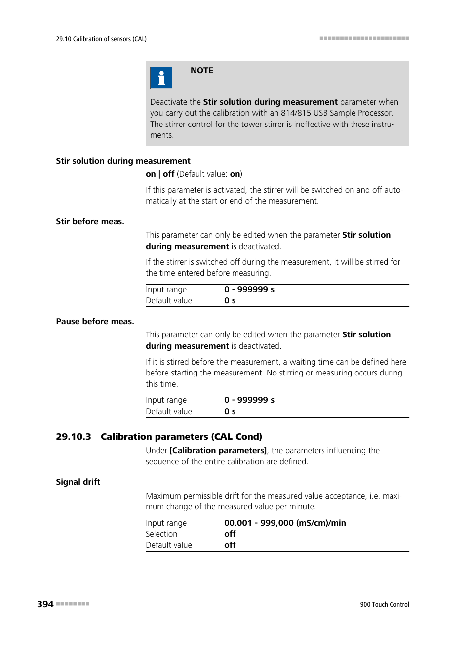 3 calibration parameters (cal cond) | Metrohm 900 Touch Control Manual User Manual | Page 410 / 541