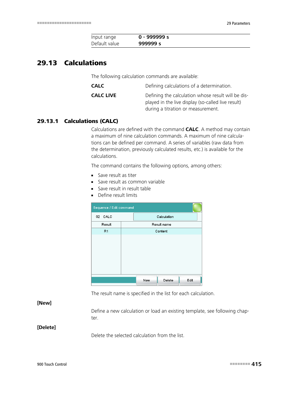 13 calculations, 1 calculations (calc), 13 calculations 29.13.1 calculations (calc) | Metrohm 900 Touch Control Manual User Manual | Page 431 / 541