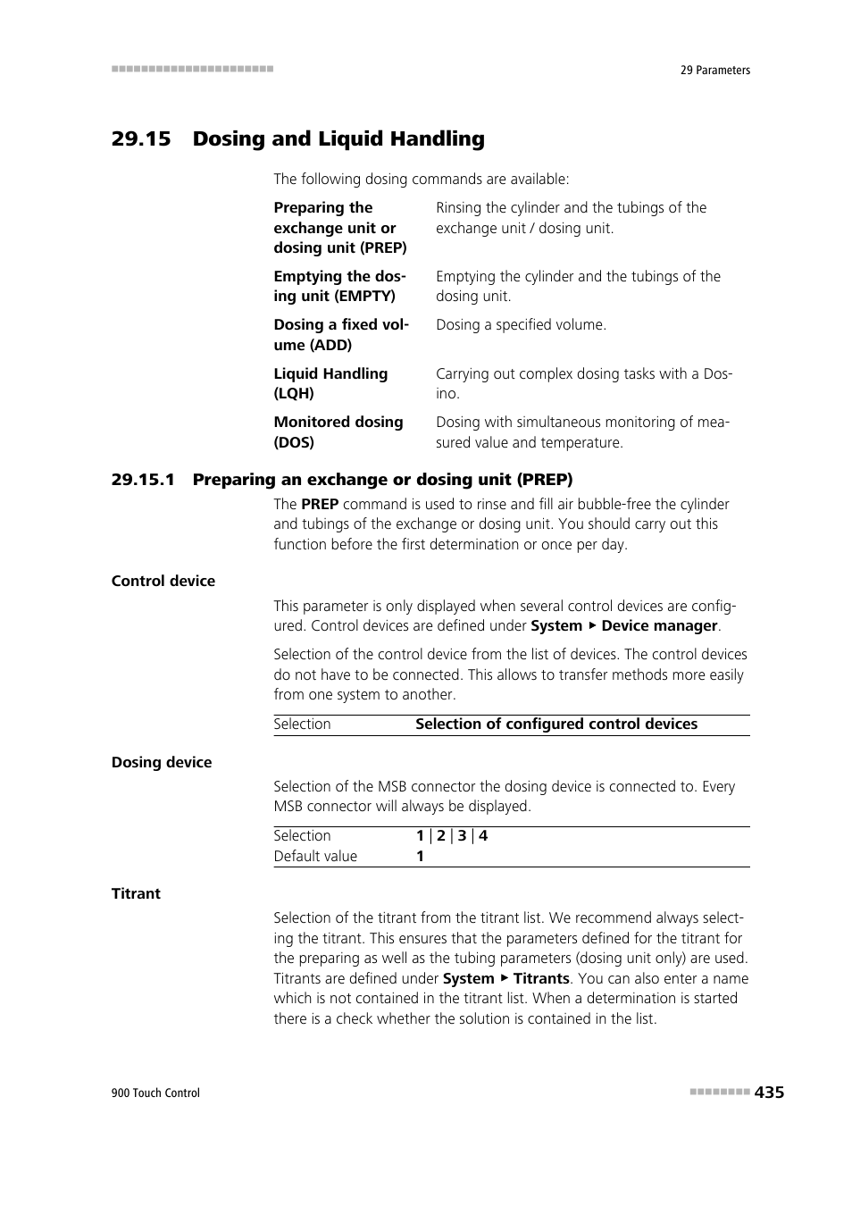 15 dosing and liquid handling, 1 preparing an exchange or dosing unit (prep) | Metrohm 900 Touch Control Manual User Manual | Page 451 / 541