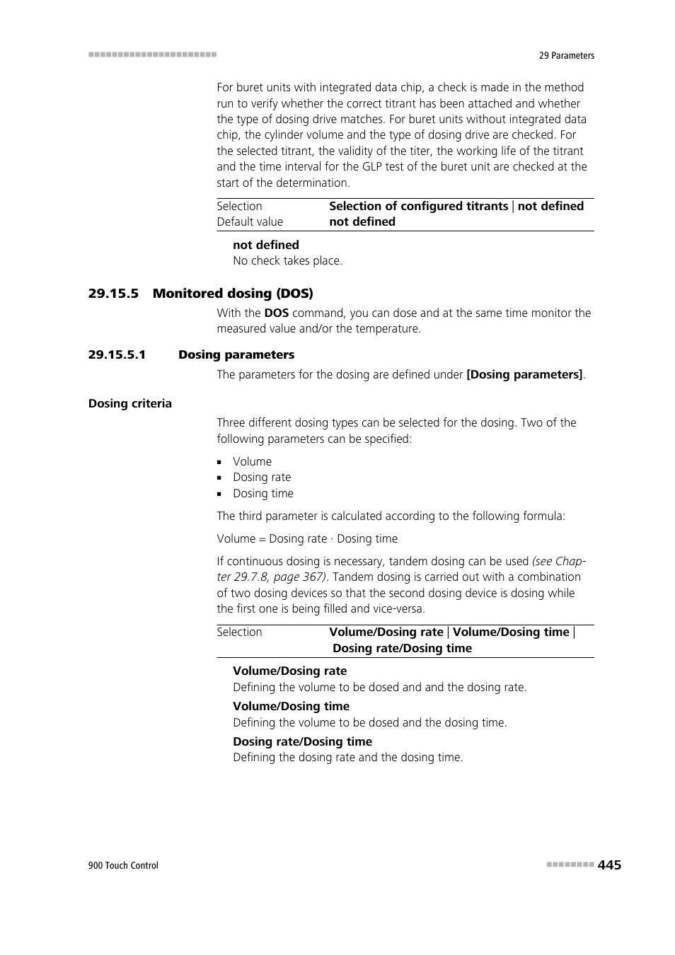 5 monitored dosing (dos), 1 dosing parameters | Metrohm 900 Touch Control Manual User Manual | Page 461 / 541