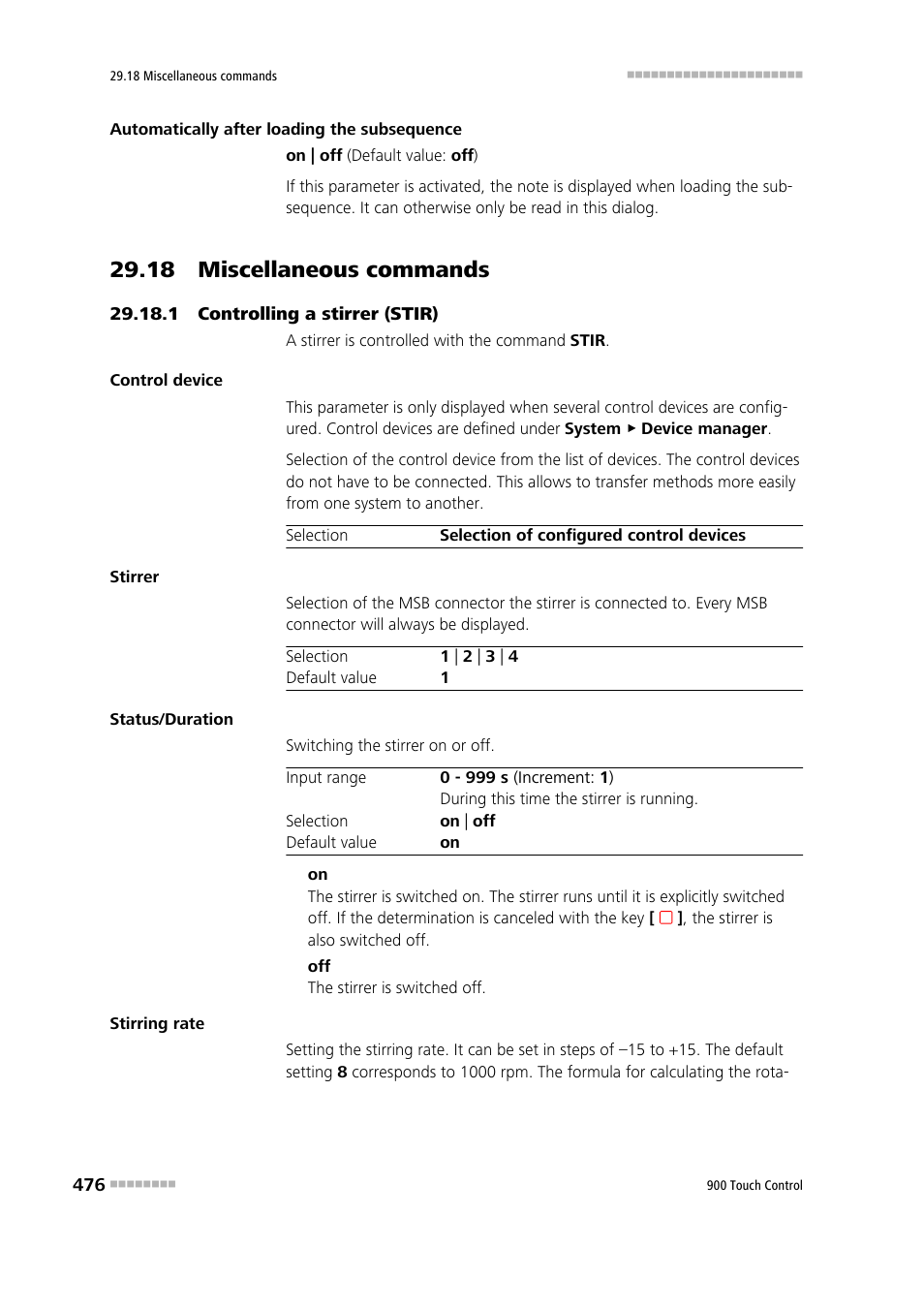 18 miscellaneous commands, 1 controlling a stirrer (stir) | Metrohm 900 Touch Control Manual User Manual | Page 492 / 541