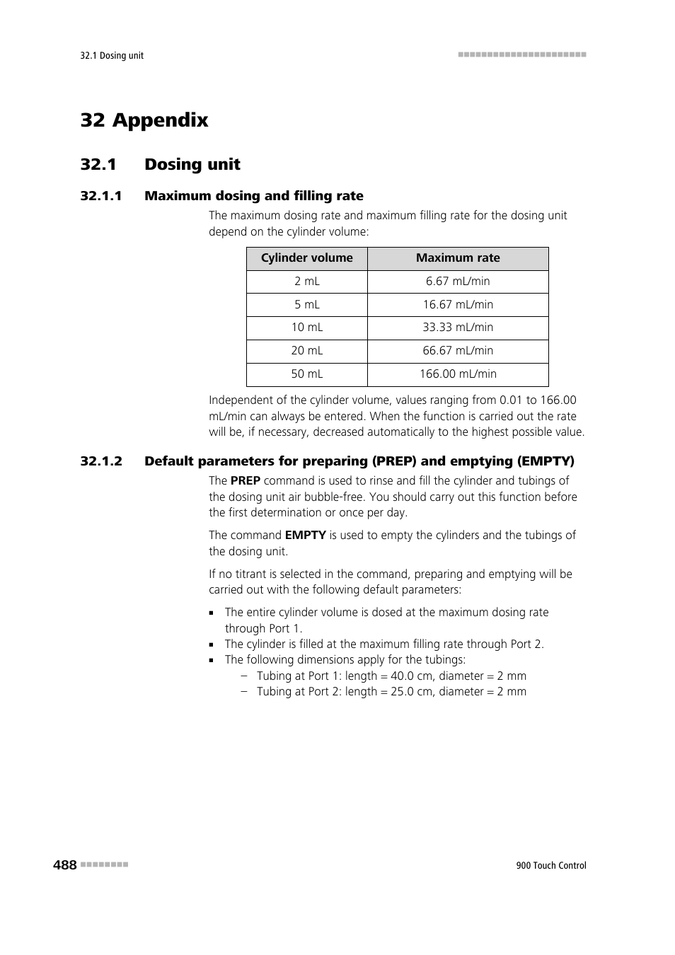 32 appendix, 1 dosing unit, 1 maximum dosing and filling rate | 1 dosing unit 32.1.1, Maximum dosing and filling rate | Metrohm 900 Touch Control Manual User Manual | Page 504 / 541