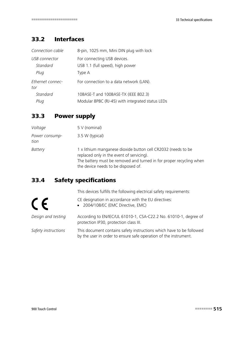 2 interfaces, 3 power supply, 4 safety specifications | Metrohm 900 Touch Control Manual User Manual | Page 531 / 541