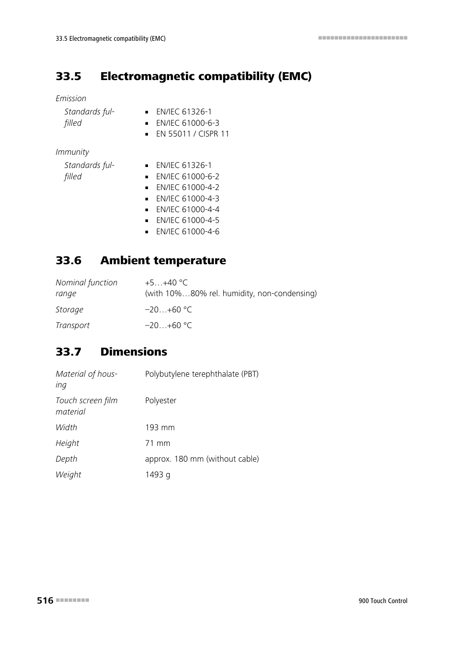 5 electromagnetic compatibility (emc), 6 ambient temperature, 7 dimensions | Metrohm 900 Touch Control Manual User Manual | Page 532 / 541