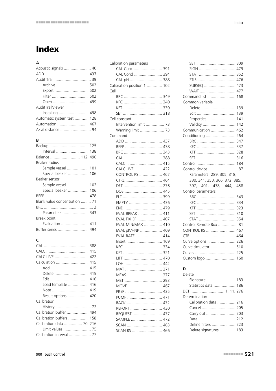 Index | Metrohm 900 Touch Control Manual User Manual | Page 537 / 541