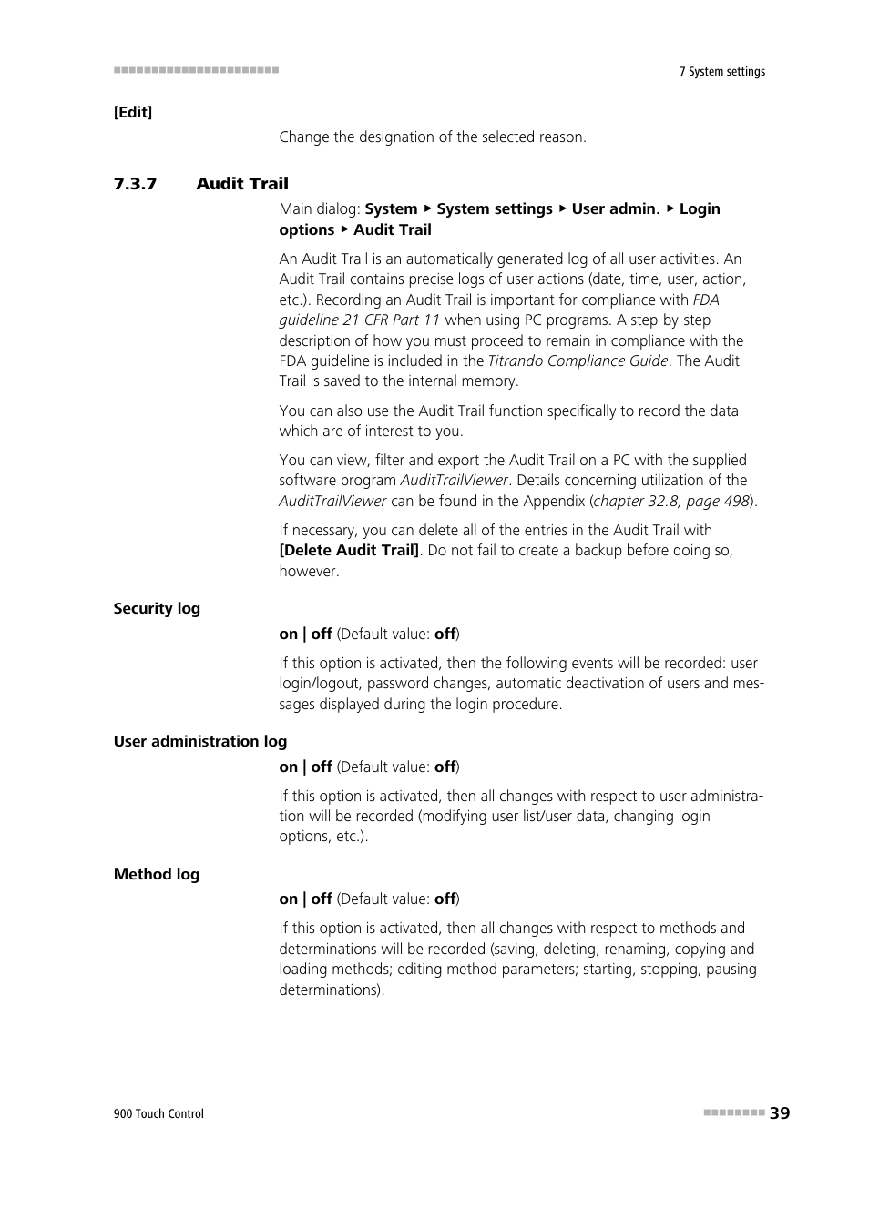 7 audit trail, Audit trail | Metrohm 900 Touch Control Manual User Manual | Page 55 / 541