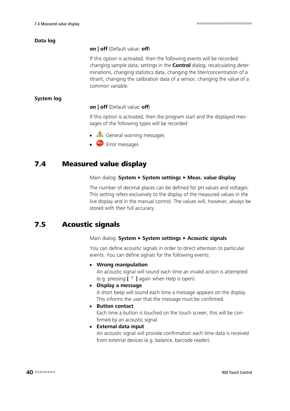 4 measured value display, 5 acoustic signals, Measured value display | Acoustic signals | Metrohm 900 Touch Control Manual User Manual | Page 56 / 541