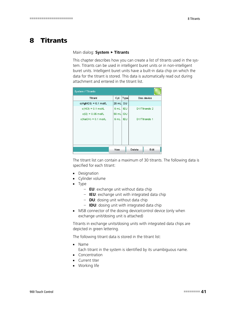 8 titrants | Metrohm 900 Touch Control Manual User Manual | Page 57 / 541