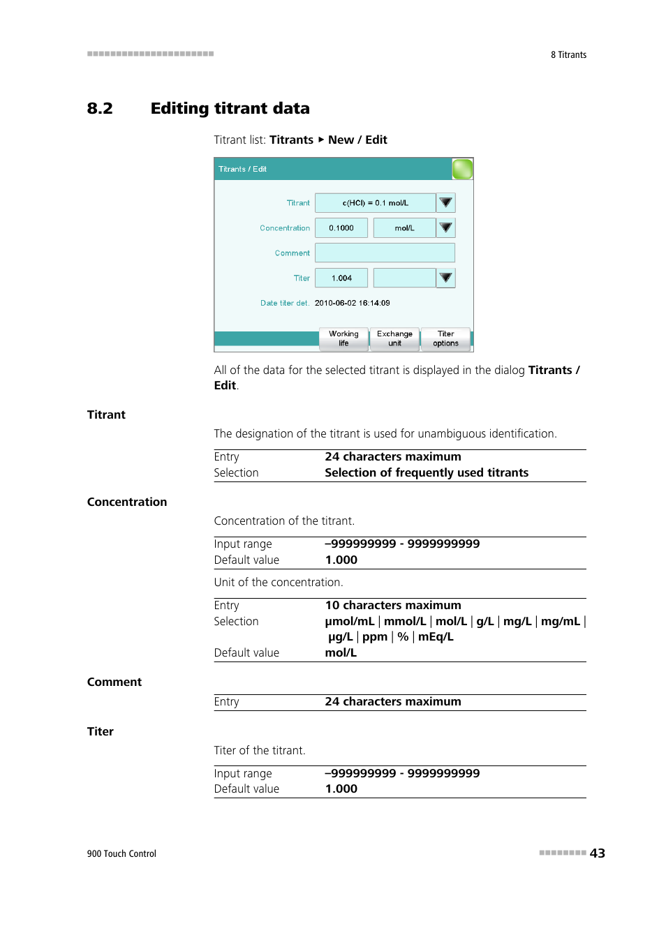 2 editing titrant data, Editing titrant data | Metrohm 900 Touch Control Manual User Manual | Page 59 / 541