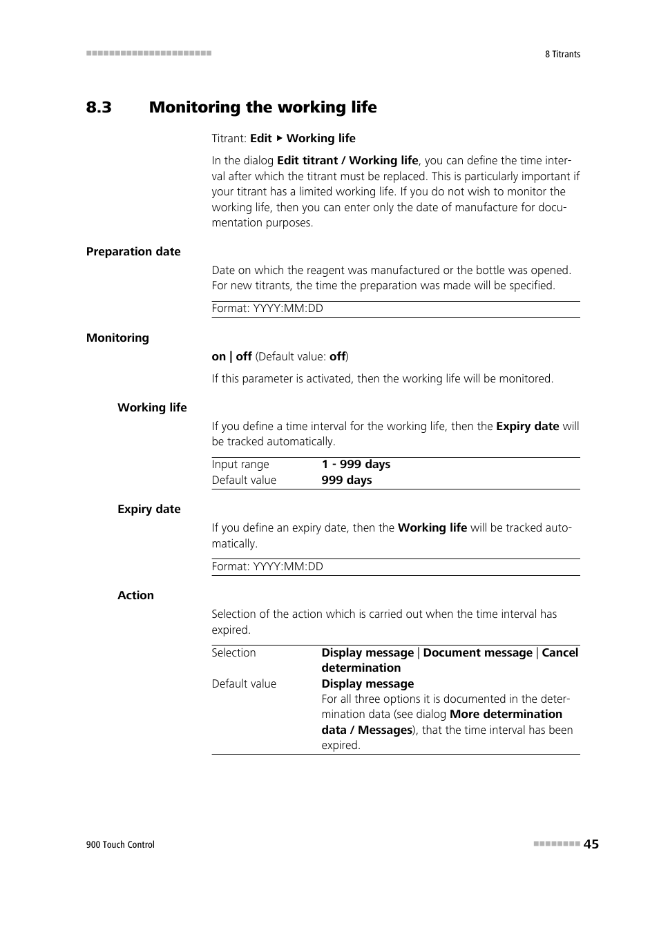 3 monitoring the working life, Monitoring the working life | Metrohm 900 Touch Control Manual User Manual | Page 61 / 541