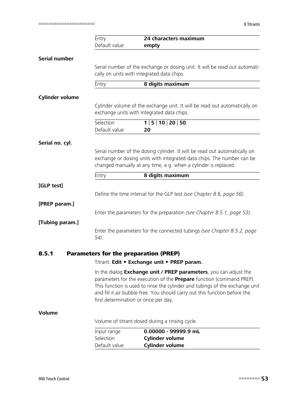 1 parameters for the preparation (prep), Parameters for the preparation (prep) | Metrohm 900 Touch Control Manual User Manual | Page 69 / 541
