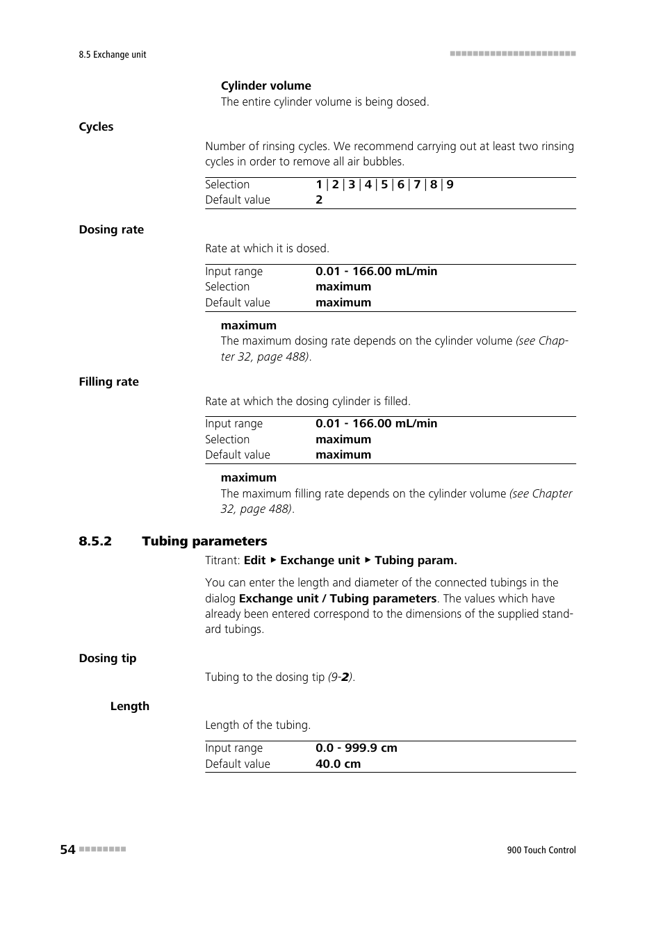 2 tubing parameters, Tubing parameters | Metrohm 900 Touch Control Manual User Manual | Page 70 / 541