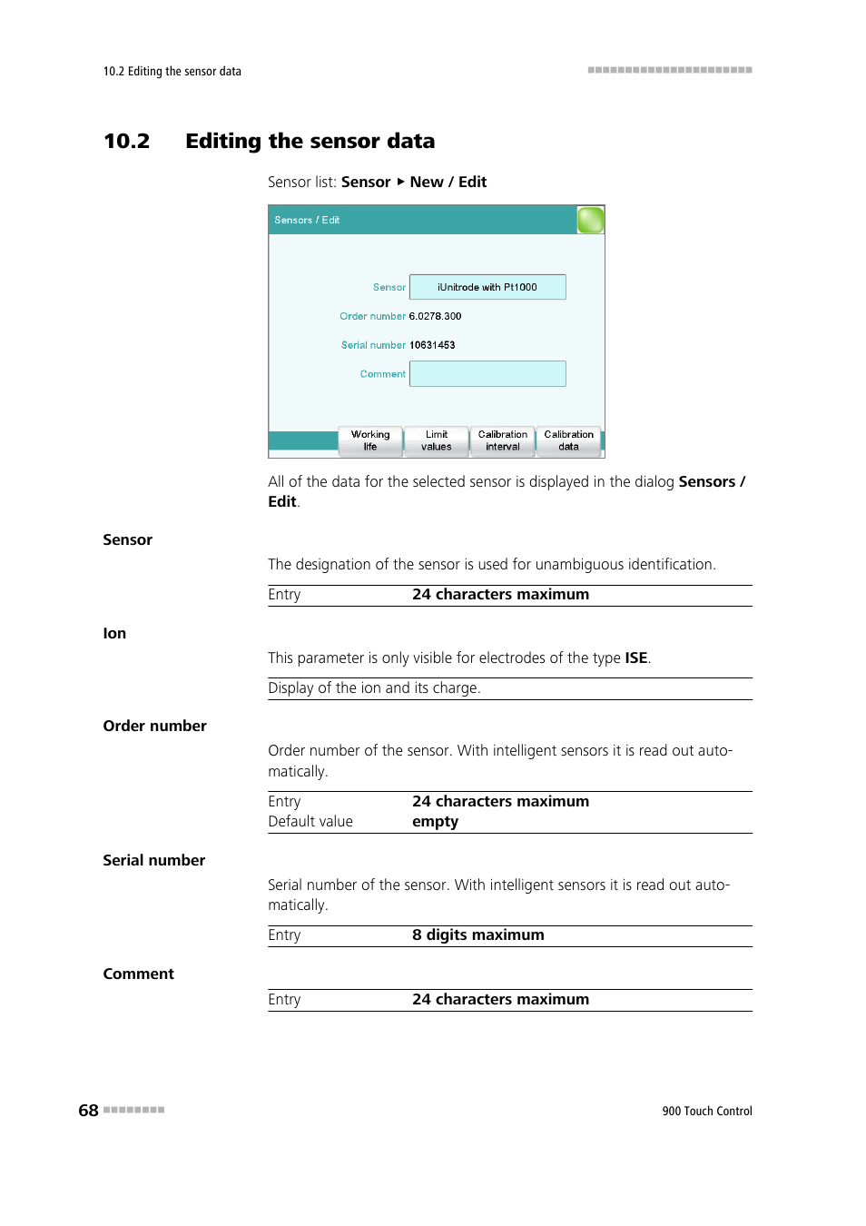 2 editing the sensor data | Metrohm 900 Touch Control Manual User Manual | Page 84 / 541