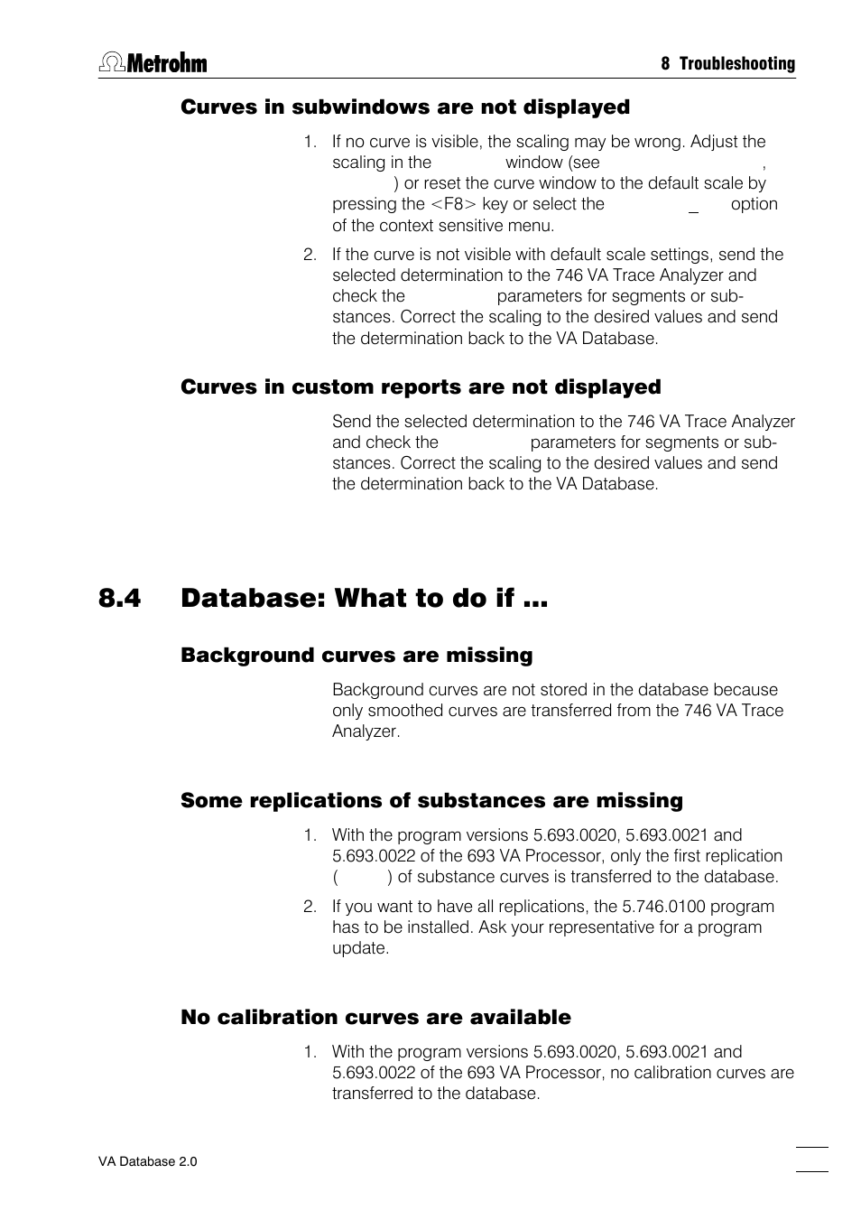 4 database: what to do if, Background curves are missing | Metrohm 746 VA Trace Analyzer User Manual | Page 102 / 107