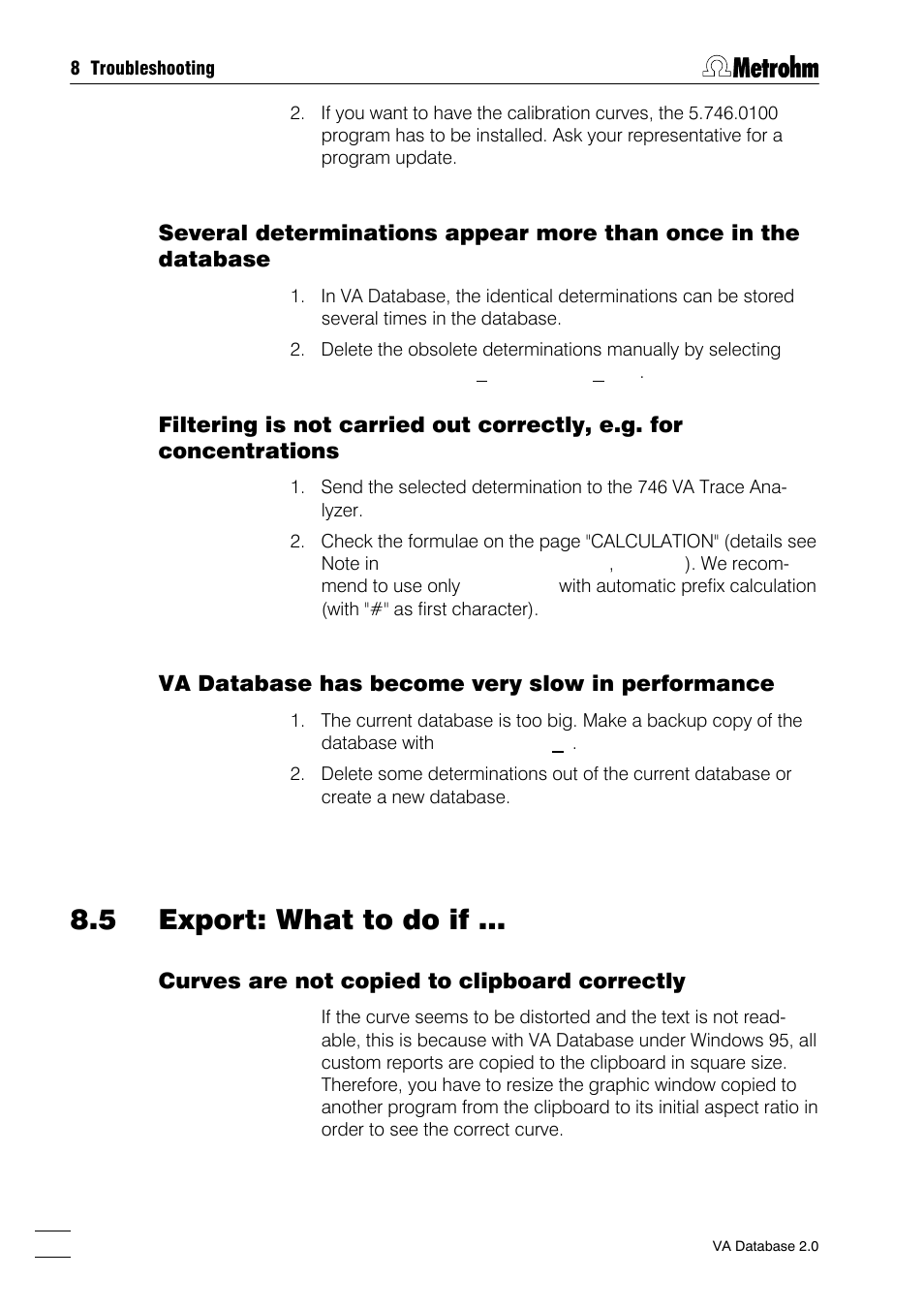 5 export: what to do if, Curves are not copied to clipboard correctly | Metrohm 746 VA Trace Analyzer User Manual | Page 103 / 107