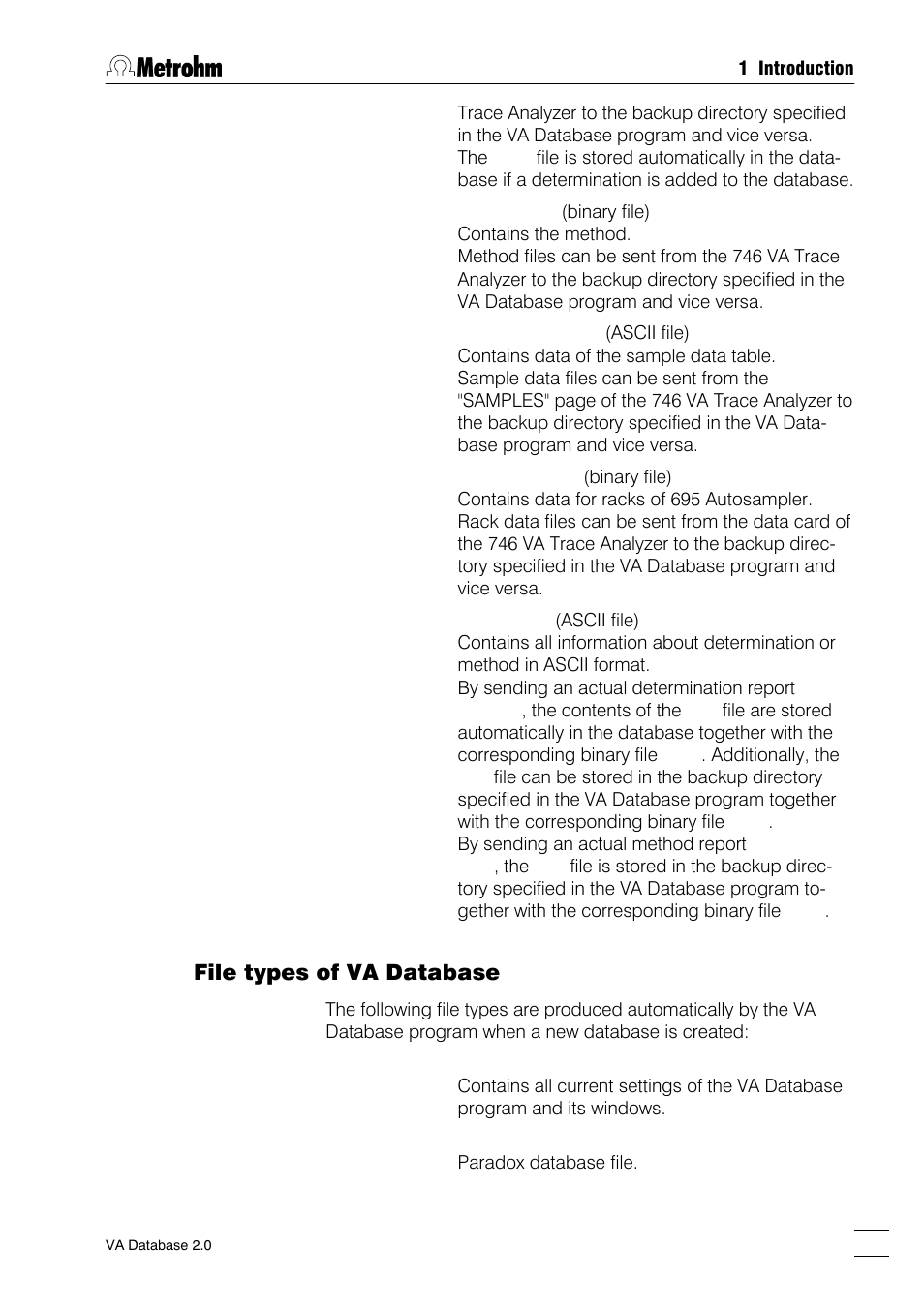 File types of va database | Metrohm 746 VA Trace Analyzer User Manual | Page 12 / 107