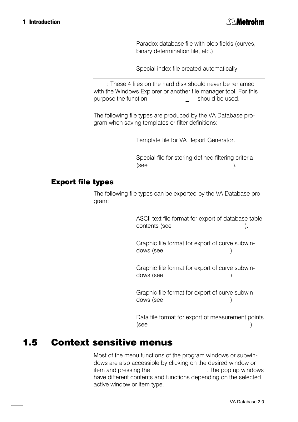 5 context sensitive menus, Export file types | Metrohm 746 VA Trace Analyzer User Manual | Page 13 / 107