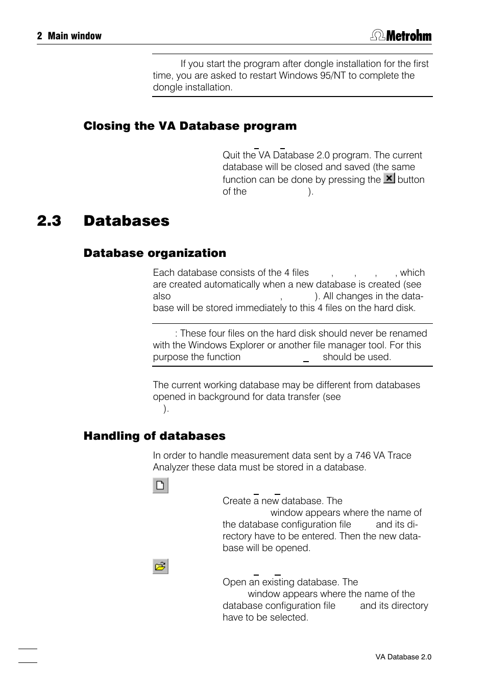 3 databases, Closing the va database program, Database organization | Handling of databases | Metrohm 746 VA Trace Analyzer User Manual | Page 15 / 107