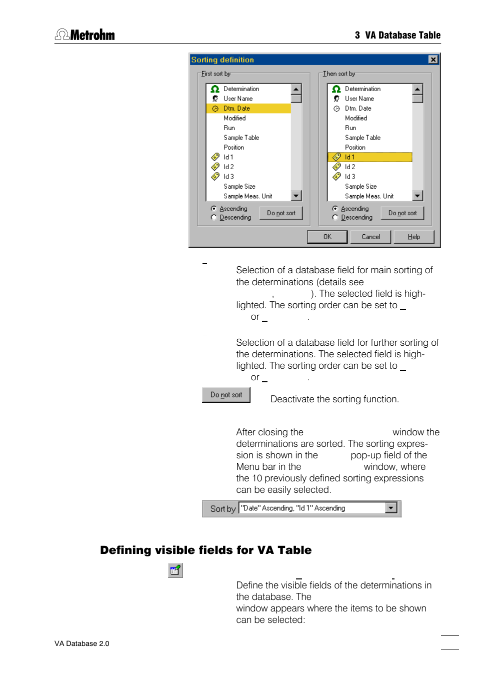 Defining visible fields for va table | Metrohm 746 VA Trace Analyzer User Manual | Page 42 / 107