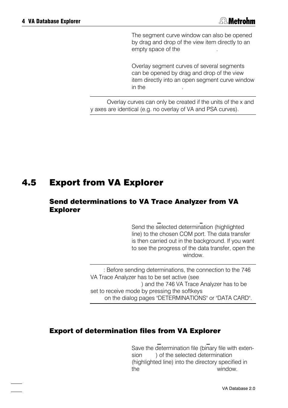 5 export from va explorer, Export of determination files from va explorer, Export of measurement points from va explorer | Metrohm 746 VA Trace Analyzer User Manual | Page 53 / 107