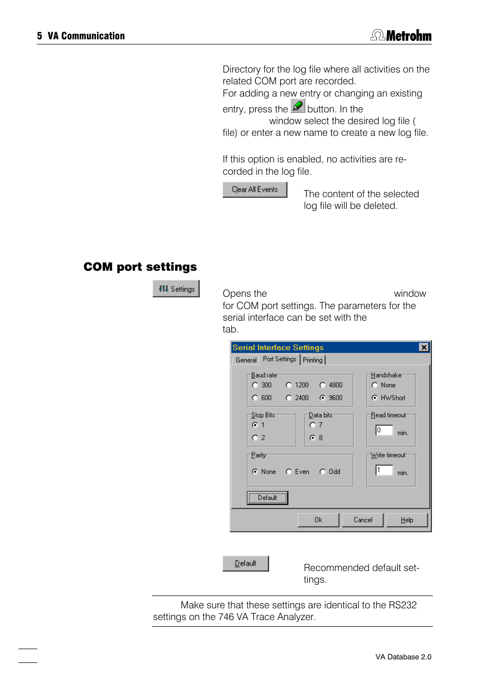 Com port settings | Metrohm 746 VA Trace Analyzer User Manual | Page 59 / 107